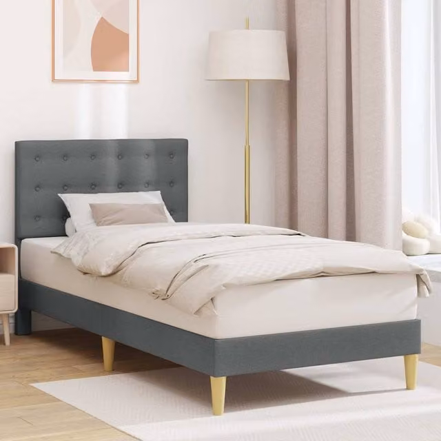Berkfield Home Modern Upholstered Bed Frame with Headboard in Grey Fabric, W/D/H: 90 x 190 cm