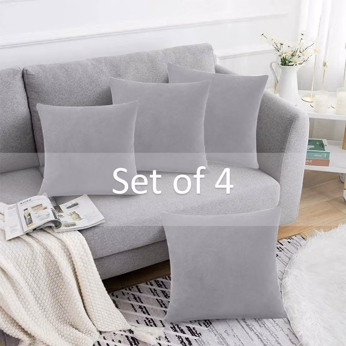 Luxor Living Set of 4 Silver Grey Velvet Chenille Square Cushions with Removable Washable Covers, W/D/H: 45 x 45 x 45 cm – 2
