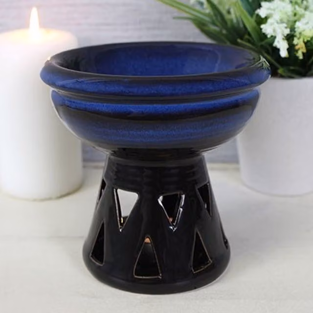 Kingsbury Gifts Blue Ceramic Round Deep Bowl Wax and Oil Burner for Tealights
