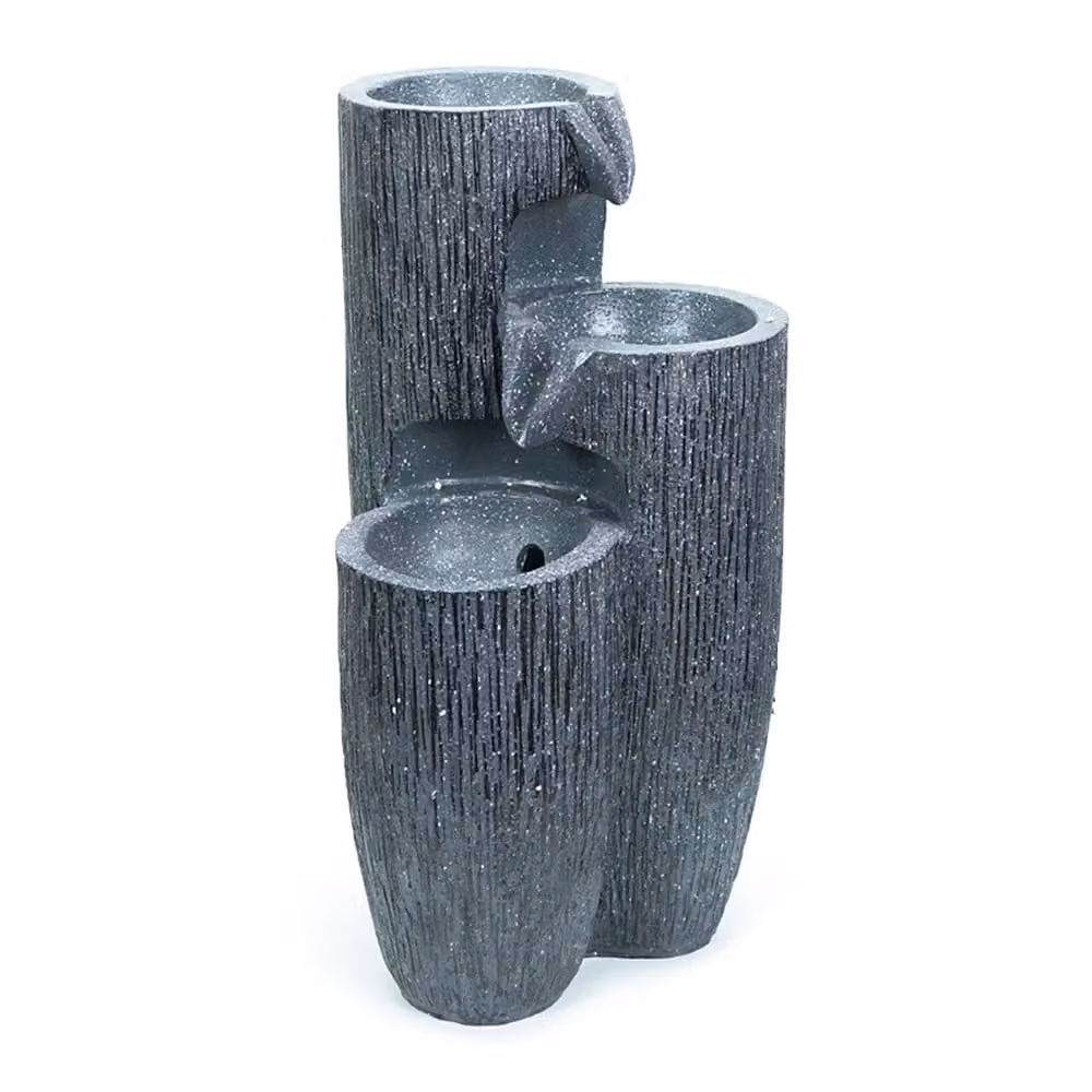 ValueLights Solar Powered Cascading Outdoor Water Feature Fountain in Grey with Warm White Light, W/D/H: 47 x 27 x 27 cm – 2