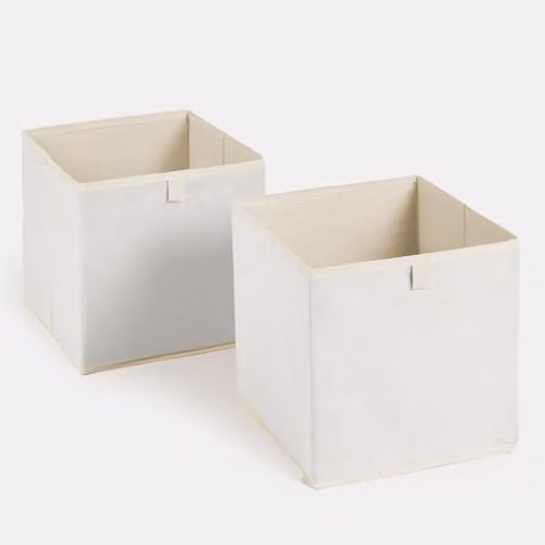 OHS Set of 2 Foldable Matte Velvet Storage Boxes in Beige, W/D/H: 27.0 x 27.0 x 39.3 cm