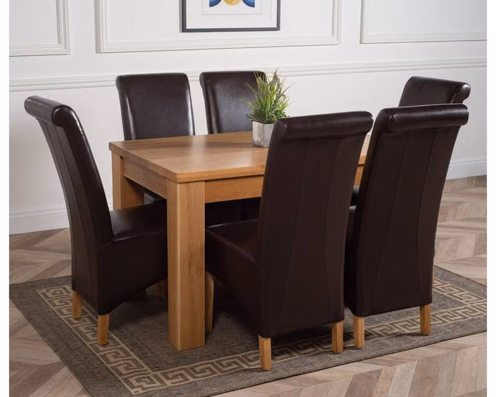 Thats Furniture Dakota Oak Dining Table and 6 Montana Brown Leather Chairs Set, W: 127 cm, D: 82 cm, H: 77 cm – 5