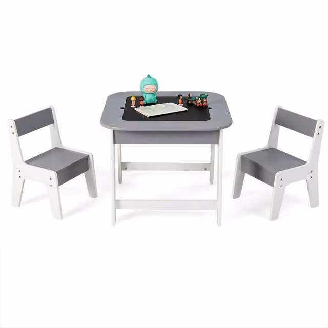 Costway 3 Piece Kids Activity Table and Chair Set in Grey