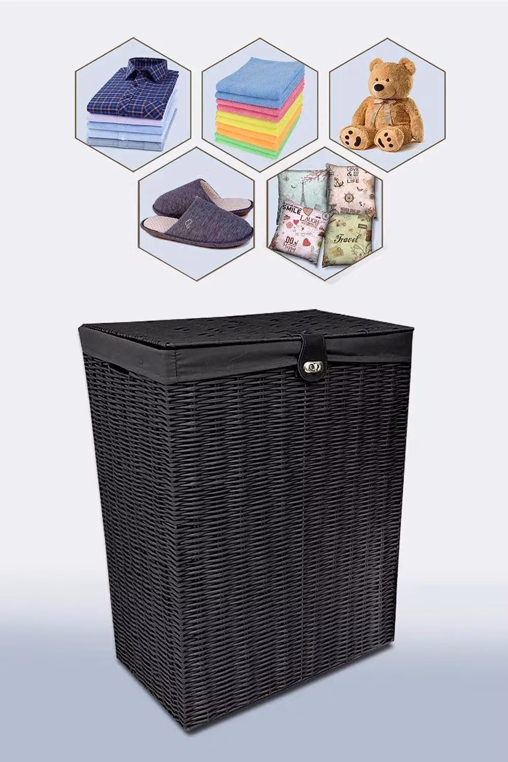 Arpan Black Laundry Basket with Resin Lid and Handles, W/D/H: 45 x 32 x 58 cm – 4