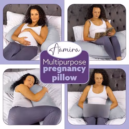Aamira L Shaped Memory Foam Pregnancy Maternity Pillow with Velvet Cover, Light Grey, W/D/H: 145 x 25 x 25 cm – 7