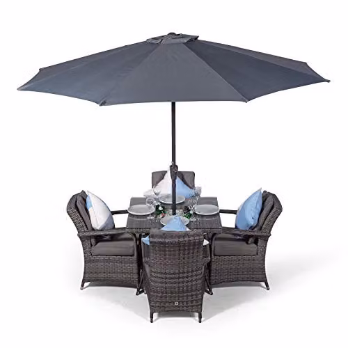 Thats Furniture Arizona 4 Seater Square Rattan Garden Dining Set with Ice Bucket Drinks Cooler in Grey, W/D/H: 90 x 90 x 74 cm – 1