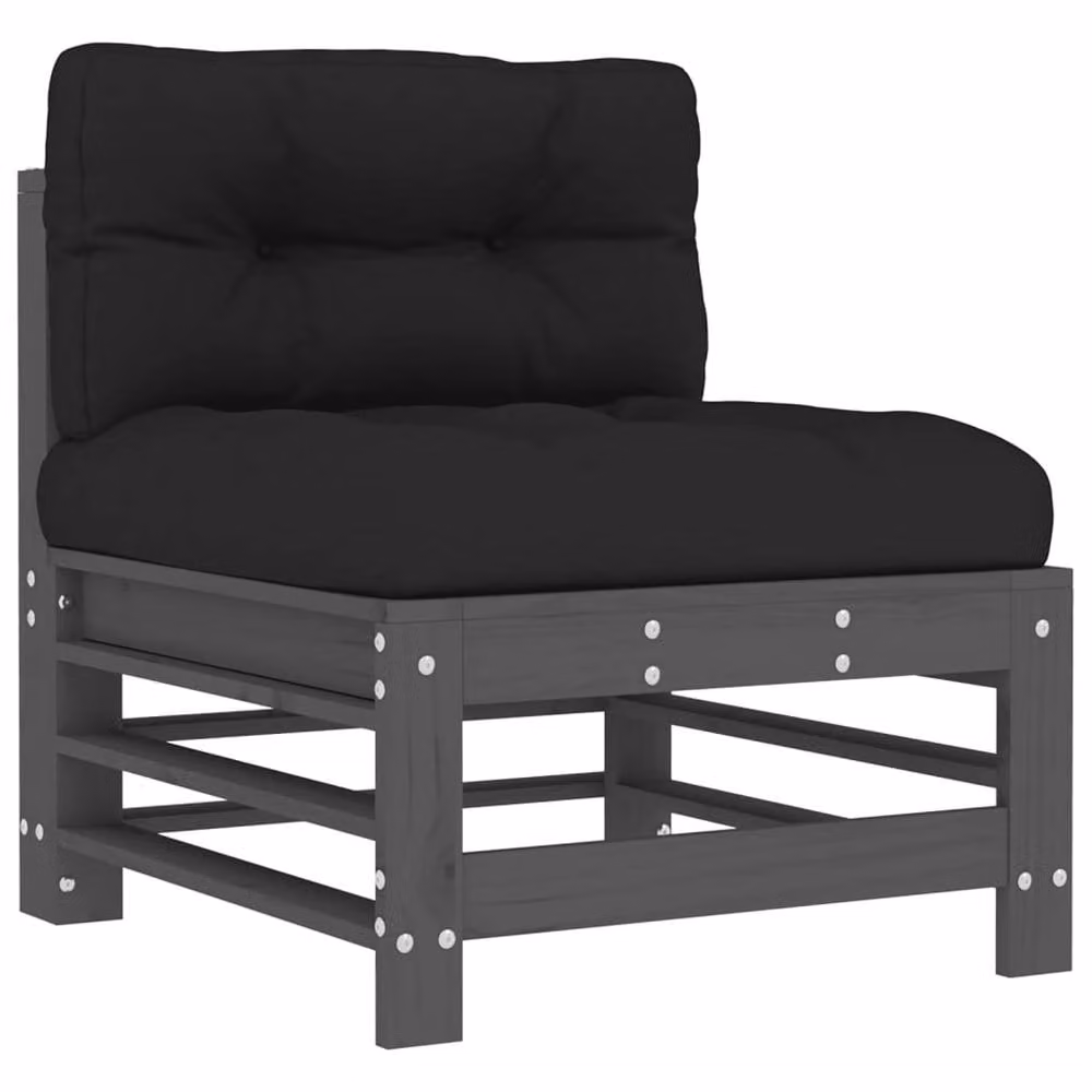 Berkfield Home 2-Seater Outdoor Sofa Set with Cushions in Grey Solid Pine Wood – 4