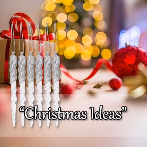 VFM e-Store Silver Glitter Snowflake and Icicle Christmas Tree Hanging Ornaments, Pack of 6, 12 cm – 5