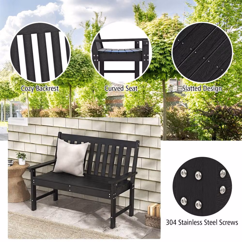 Gymax Outdoor 2-Person Patio Loveseat Bench with Backrest in Black – 5