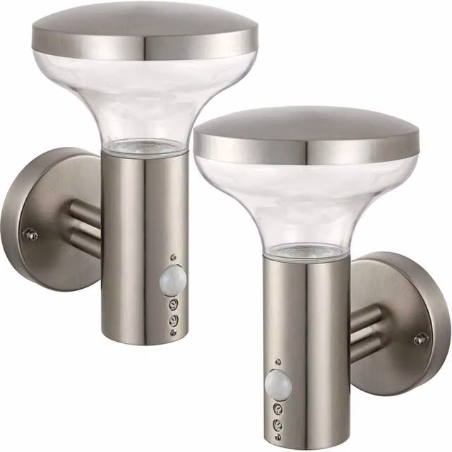 Loops 2 Pack IP44 Outdoor LED Wall Lamp with Motion Sensor in Stainless Steel, Cool White – 1