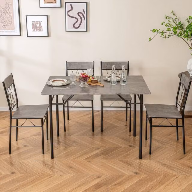 Costway 5-Piece Grey Industrial Dining Set with Rectangular Table and 4 Chairs
