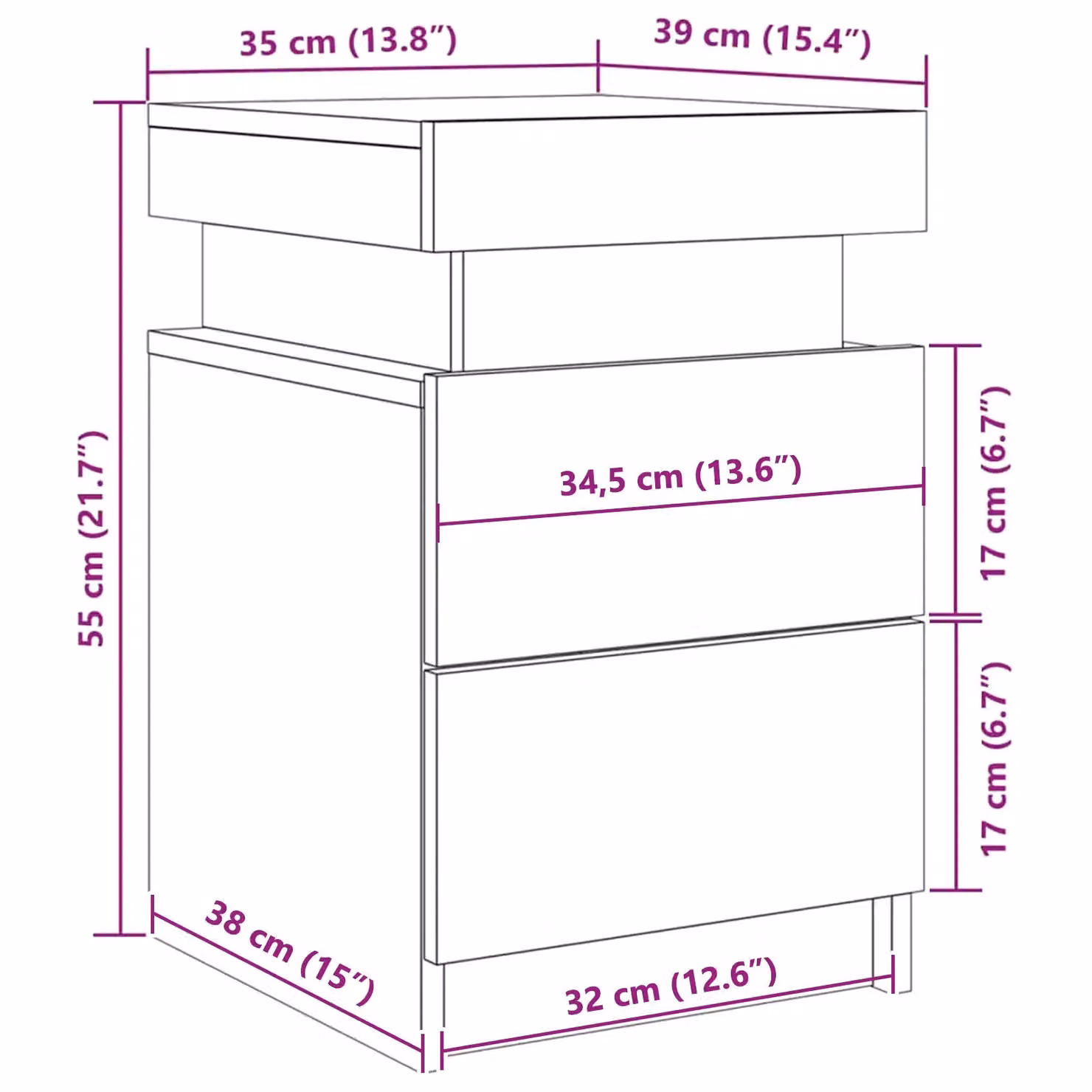 Berkfield Home Modern Bedside Cabinet in Black Oak with Integrated LED Lights, W: 35 cm, D: 39 cm, H: 55 cm – 6