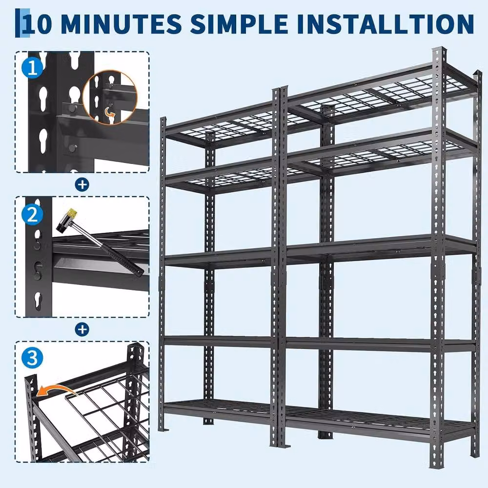 London Boutique 2-Pack Heavy Duty 5-Tier Metal Storage Rack with Adjustable Shelving in Black – 5