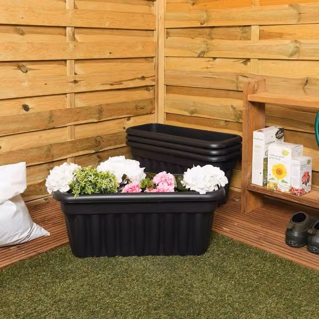 Wham Vista Rectangular Plastic Garden Planter Trough in Black, W/D/H: 60 x 25 x 24 cm