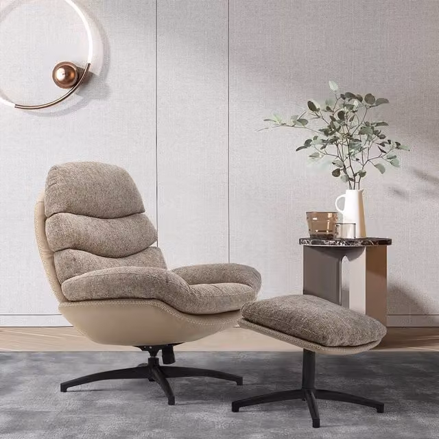Livingandhome Modern Chenille Lounge Chair with Ottoman and Armrests, Brown