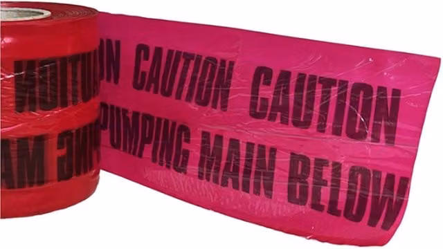 Pegdev Red Detectable Underground Warning Tape for Sewer Pumping Mains, 150mm x 90m