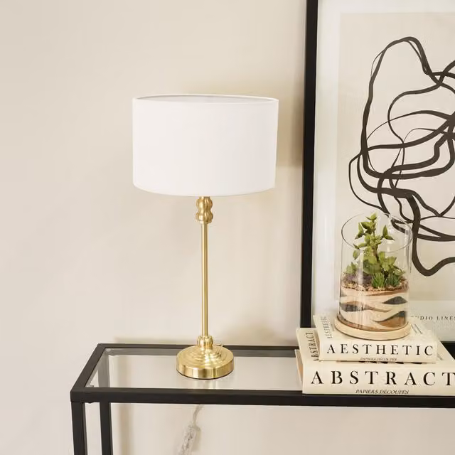 ValueLights Maggie Gold Table Lamp with White Fabric Drum Shade