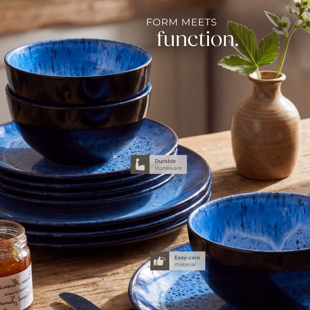 tectake Mare Glazed Stoneware Dinner Set for 6 People, Blue – 4
