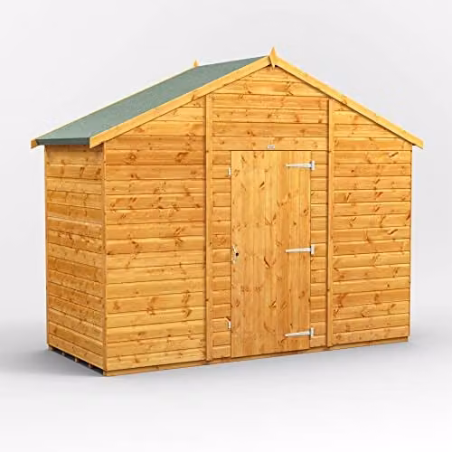 Powersheds Premium Apex Wooden Garden Shed in Brown or Beige with Security Features and Extra Thick Timber (Windowless)