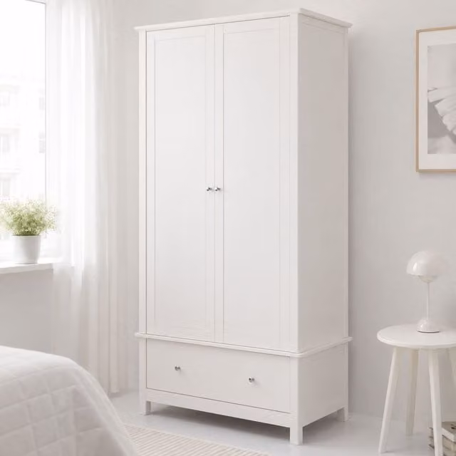 Nairn White 2 Door 1 Drawer Wardrobe Unit with Hanging Rod