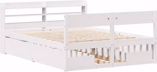 Berkfield Home Solid Wood Pine Full Bed Frame with Drawers, White, W/D/H: 140 x 200 cm
