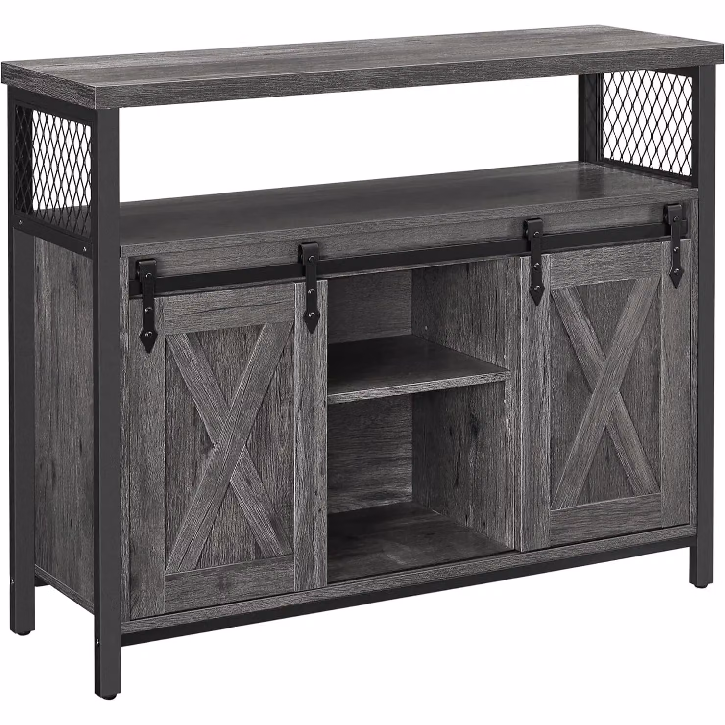 VASAGLE Industrial Sideboard Kitchen Cabinet with 2 Sliding Barn Doors and Adjustable Shelves in Grey – 5