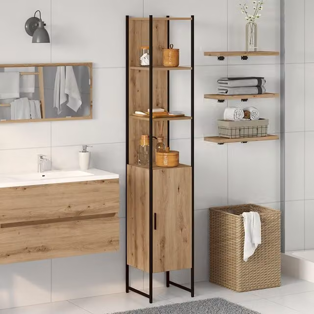 Berkfield Home Artisan Oak Bathroom Cabinet in Brown, W/D/H: 33 x 33 x 185.5 cm
