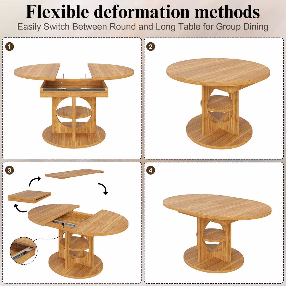 BTM Extendable Round to Oval Dining Table in Brown for 8 People, W/D/H: 110 x 110 x 76 cm – 4