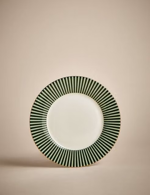 M&S Hampton Green Striped Bone China Side Plate