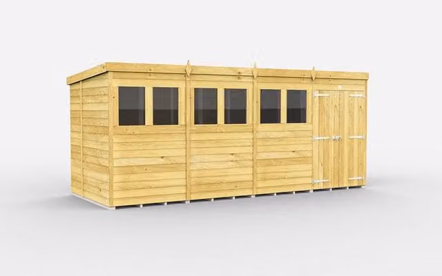 Buttercup Farm Brown Pent Shed with Double Doors and Windows, L178 x W474 x H201 cm