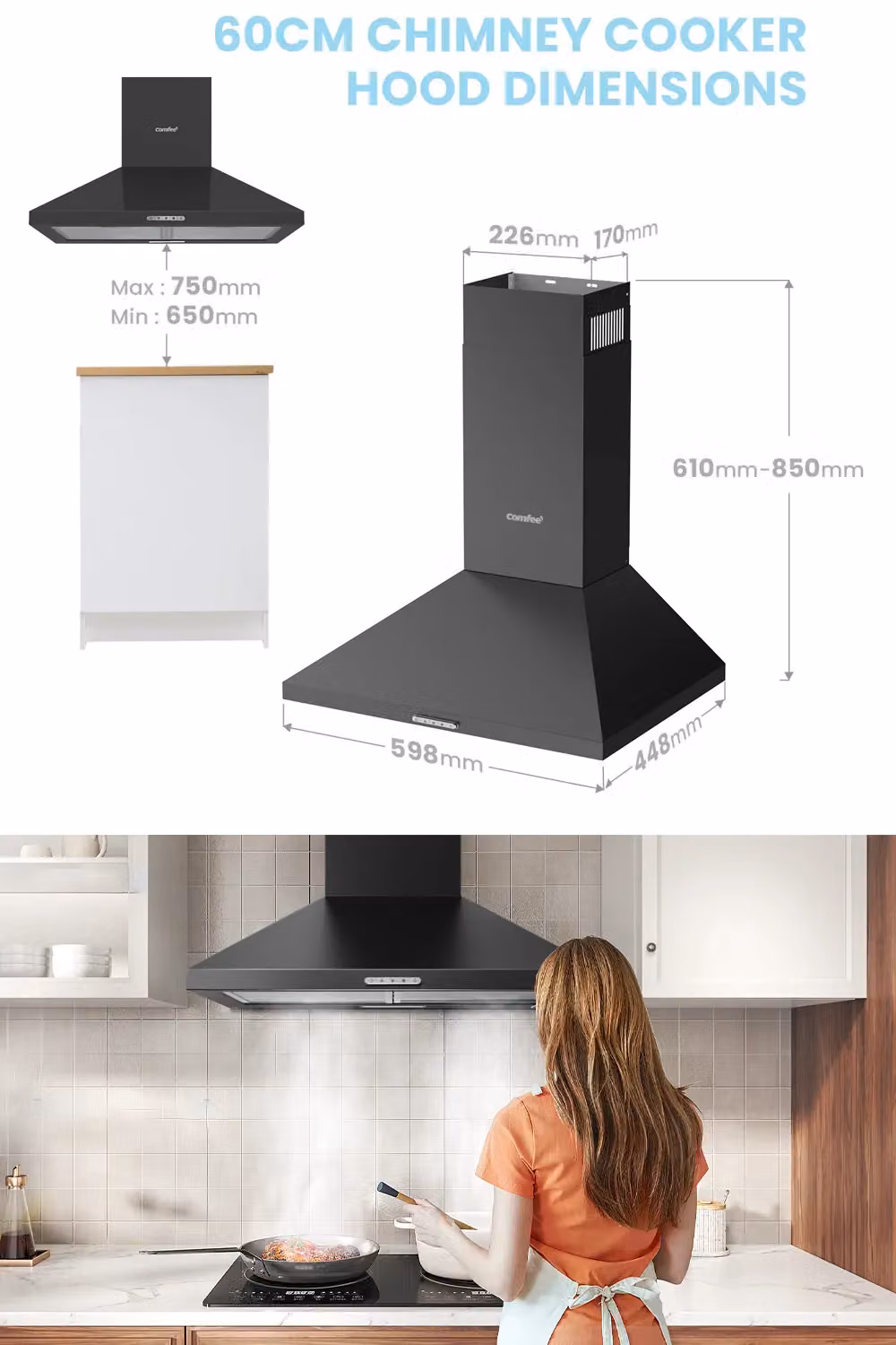 Living and Home Black Wall Mounted Chimney Cooker Hood Extractor with LED – 4