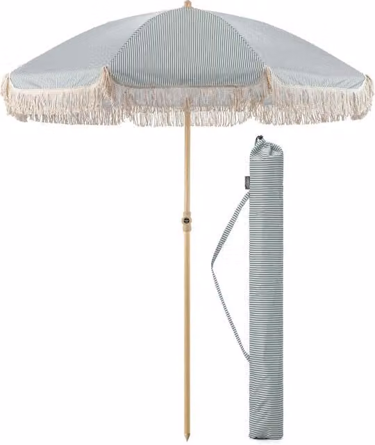 Christow Portable Tassel Parasol with Tilt in Sage Green, Diameter: 200 cm