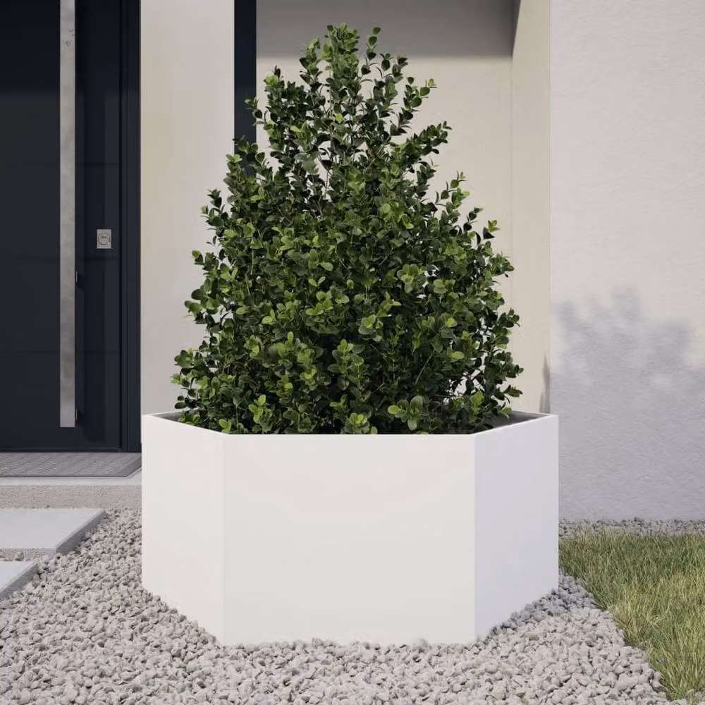 Berkfield White Hexagon Steel Garden Planter W/D/H: 104 x 90 x 45 cm – 2