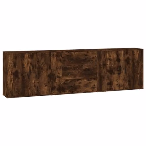 vidaXL Set of 3 Sideboards in Smoked Oak Brown, Engineered Wood, W/D/H: 80 x 33 x 53.3 cm