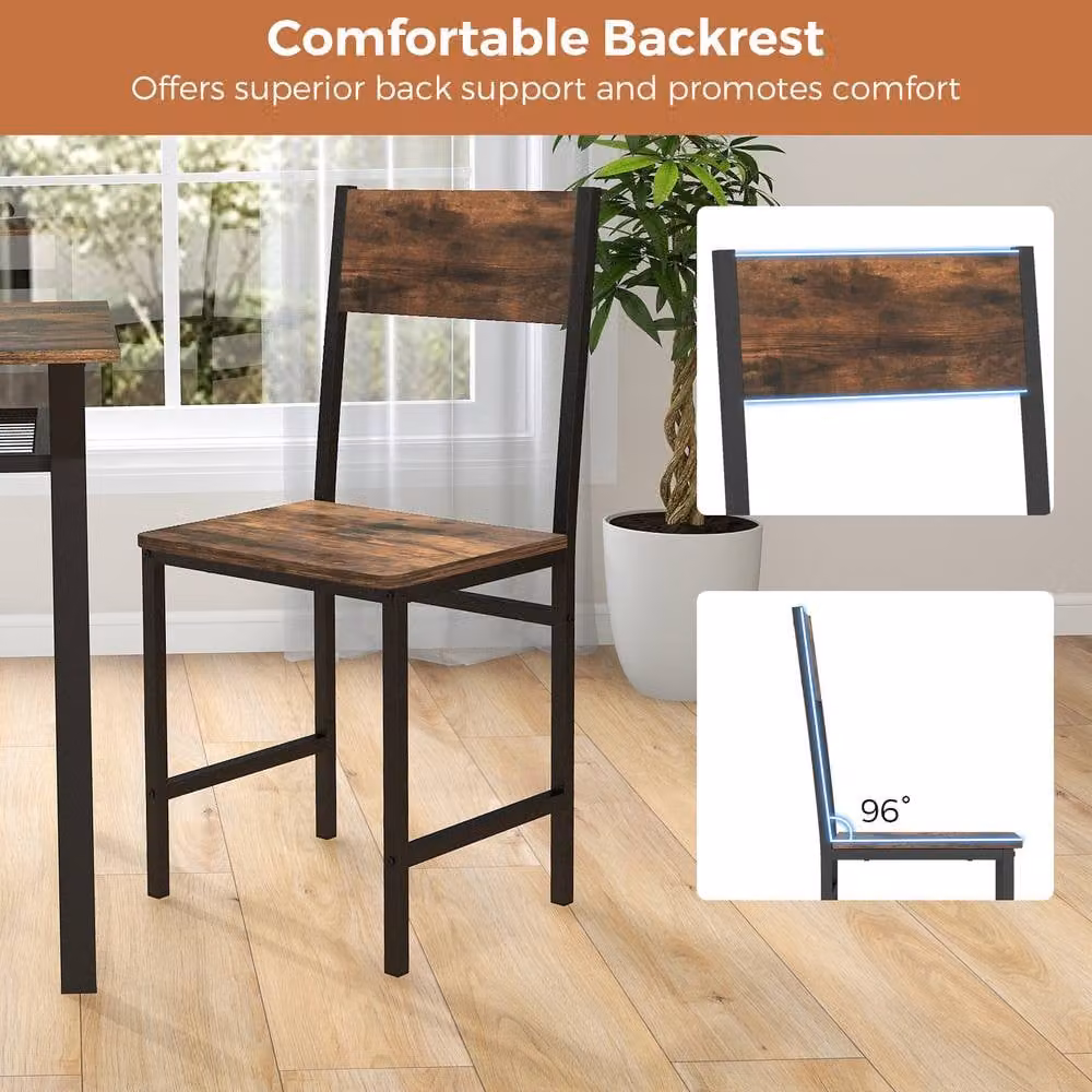 Gymax Set of 2 Industrial Kitchen Side Chairs with Wide Seat in Brown – 5