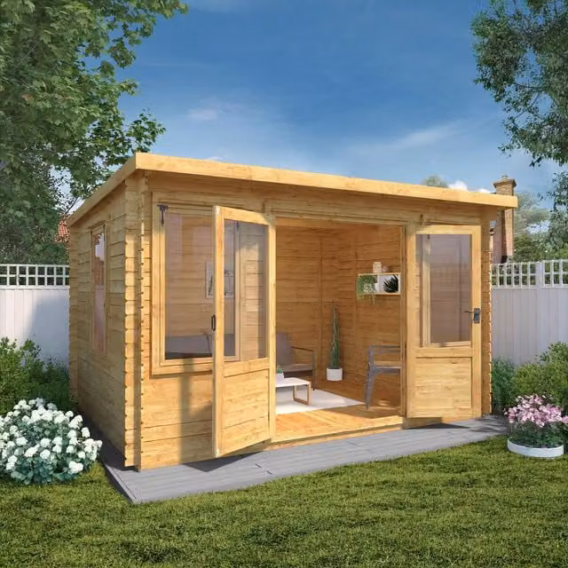 Waltons Brown 19mm Pent Log Cabin W: 4 m, D: 3 m