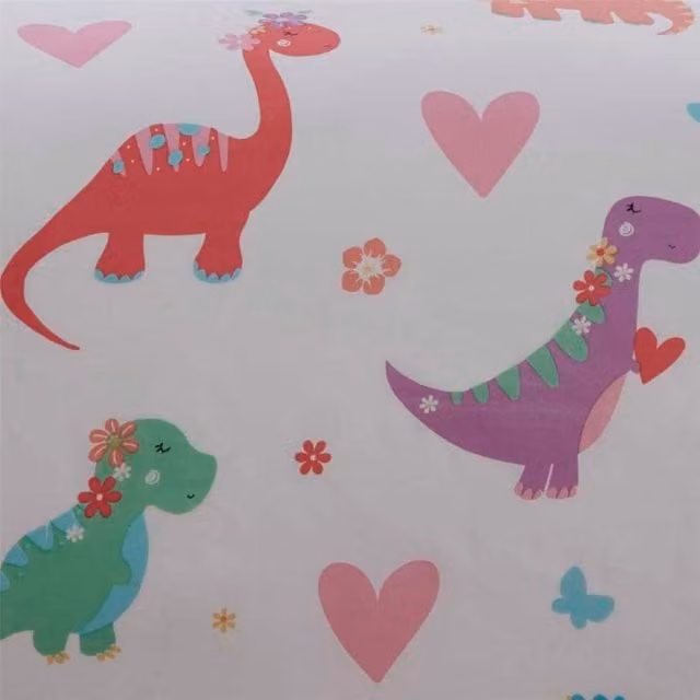 Rapport Dino Daisy Pink and Multicolour Floral Childrens Duvet Cover and Pillowcase Set