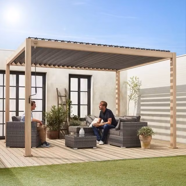 sweeek Aluminium Louvered Pergola in Beige, W: 400 cm, D: 300 cm, H: 257 cm