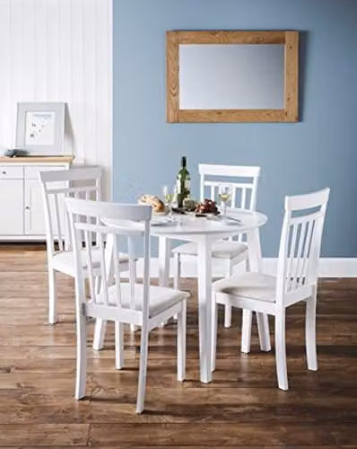 Julian Bowen Coast Modern Wood Dining Chairs Set of 2 in White and Beige Fabric – 2