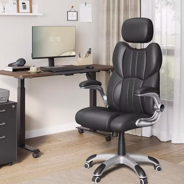 SONGMICS Ergonomic Gaming and Office Chair in Black with Adjustable Headrest and Synthetic Leather