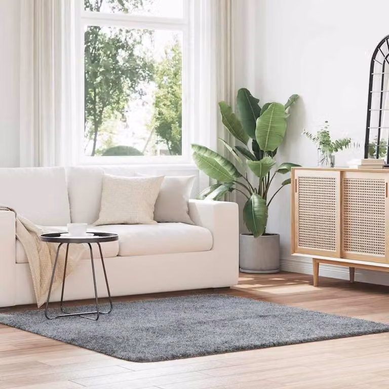 Berkfield Home Navarra Shaggy High Pile Rug, Light Grey, W/D: 160 x 160 cm