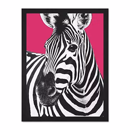 Wee Blue Coo Zebra Animal Print Framed Wall Poster, Multicolour, W: 45.72 cm x H: 60.96 cm