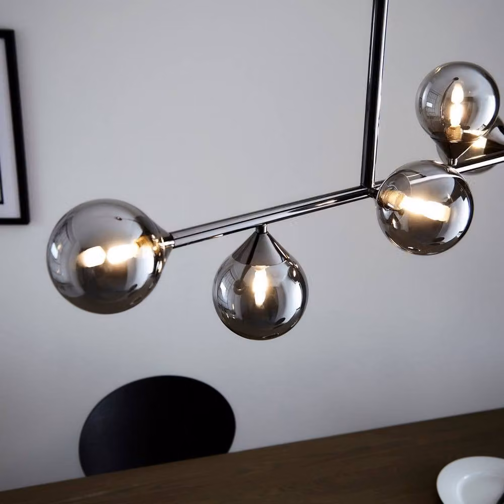 Netlighting Grosseto Bar Pendant Light with Black Chrome Plate and Smoked Mirror Glass – 3