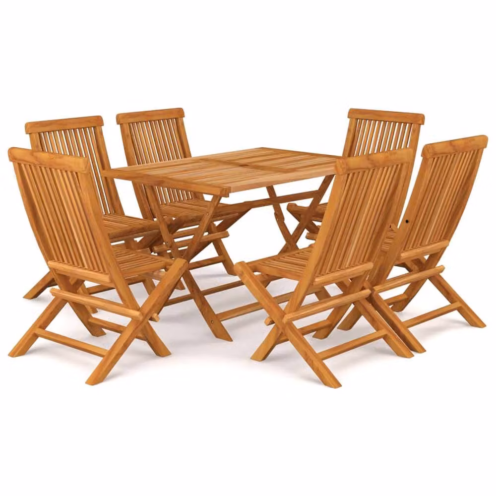 Berkfield Home Beautiful 7 Piece Solid Teak Wood Garden Dining Set in Brown – 2