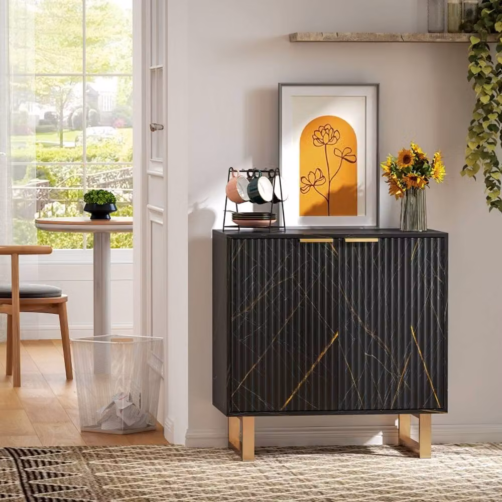 STILVORA Modern Sideboard with Adjustable Shelf in Black and Gold – 2