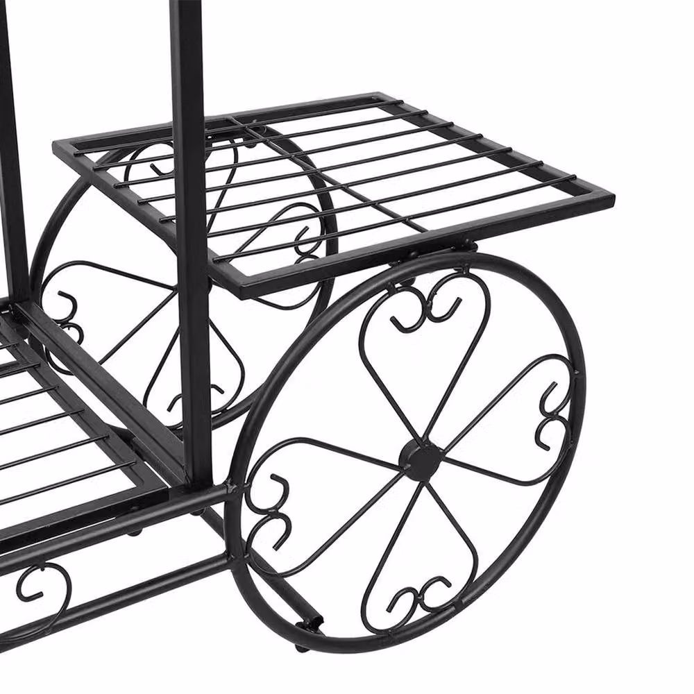 NESTLUNE 6 Tier Metal Garden Cart Stand and Flower Pot Plant Holder Display in Matt Black, W/D/H: 100 x 80 x 68.5 cm – 2