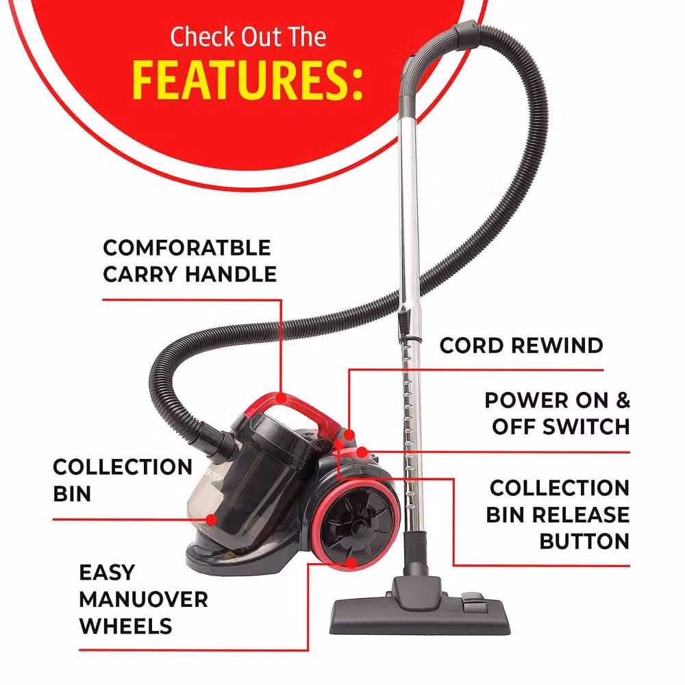 Bergstrom Lightweight Cyclonic Bagless Vacuum Cleaner in Black with HEPA Washable Filter – 4