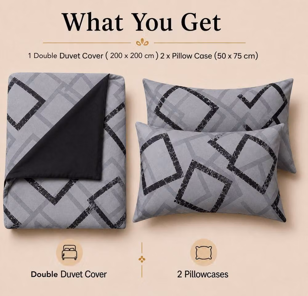 Grace Modern Reversible Microfibre Duvet Cover Set in Grey, 140 x 200 cm – 2