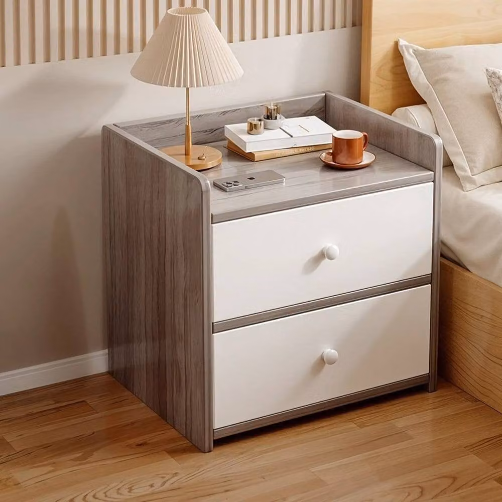 FORGEVIO Modern 2 Drawer Wooden Bedside Table in Grey – 2
