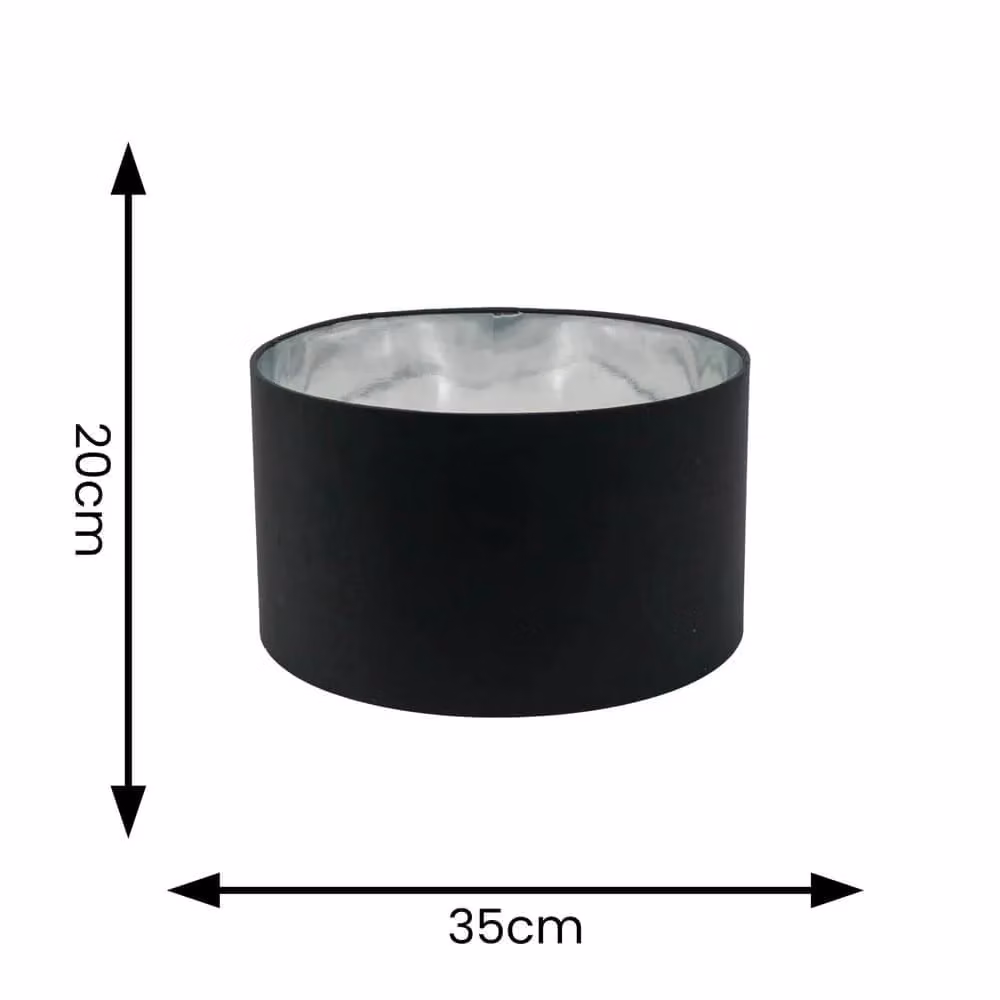 ValueLights Reni Cylinder Pendant Lamp Shade in Black with Chrome Inner, Width: 35 cm – 4